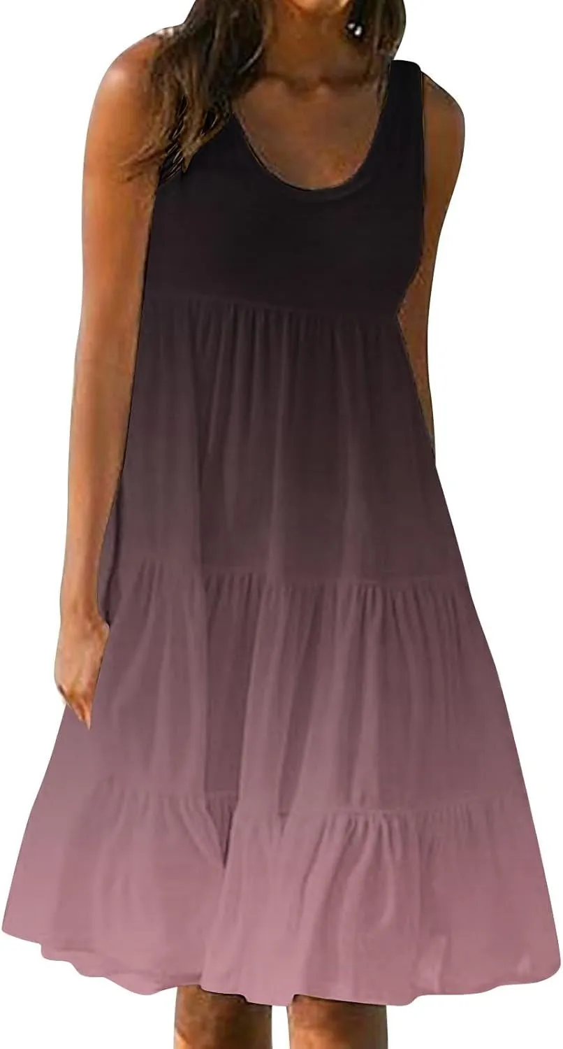 Boho Dresses for Women 2025 Casual Summer Mini Dress Trendy Sleeveless Beach Vacation Sundress Loose Fit Flowy Dress