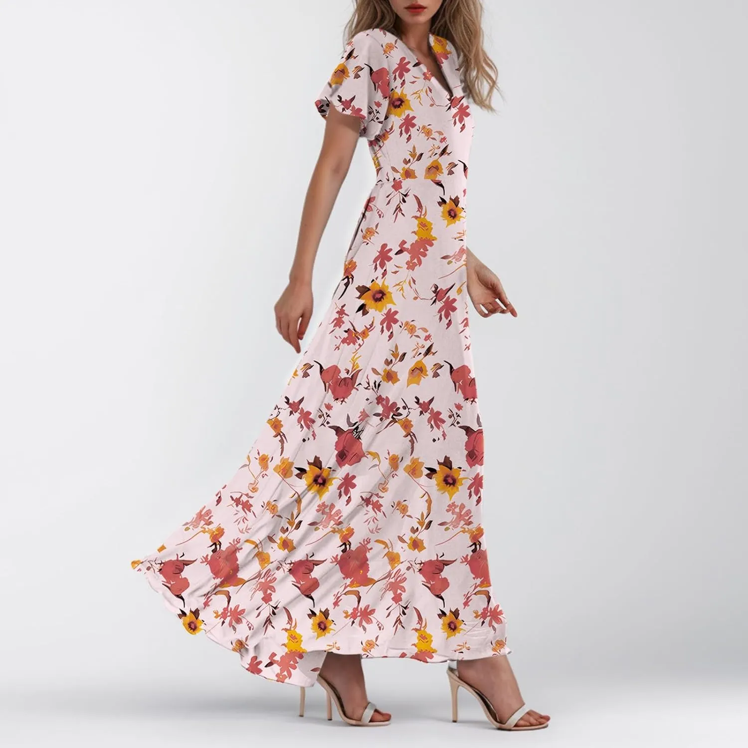 Boho Dresses for Women 2025 Maxi Dress Formal Summer Smocked Floral Dress Plus Size Ruffle Sleeve Chiffon Dresses