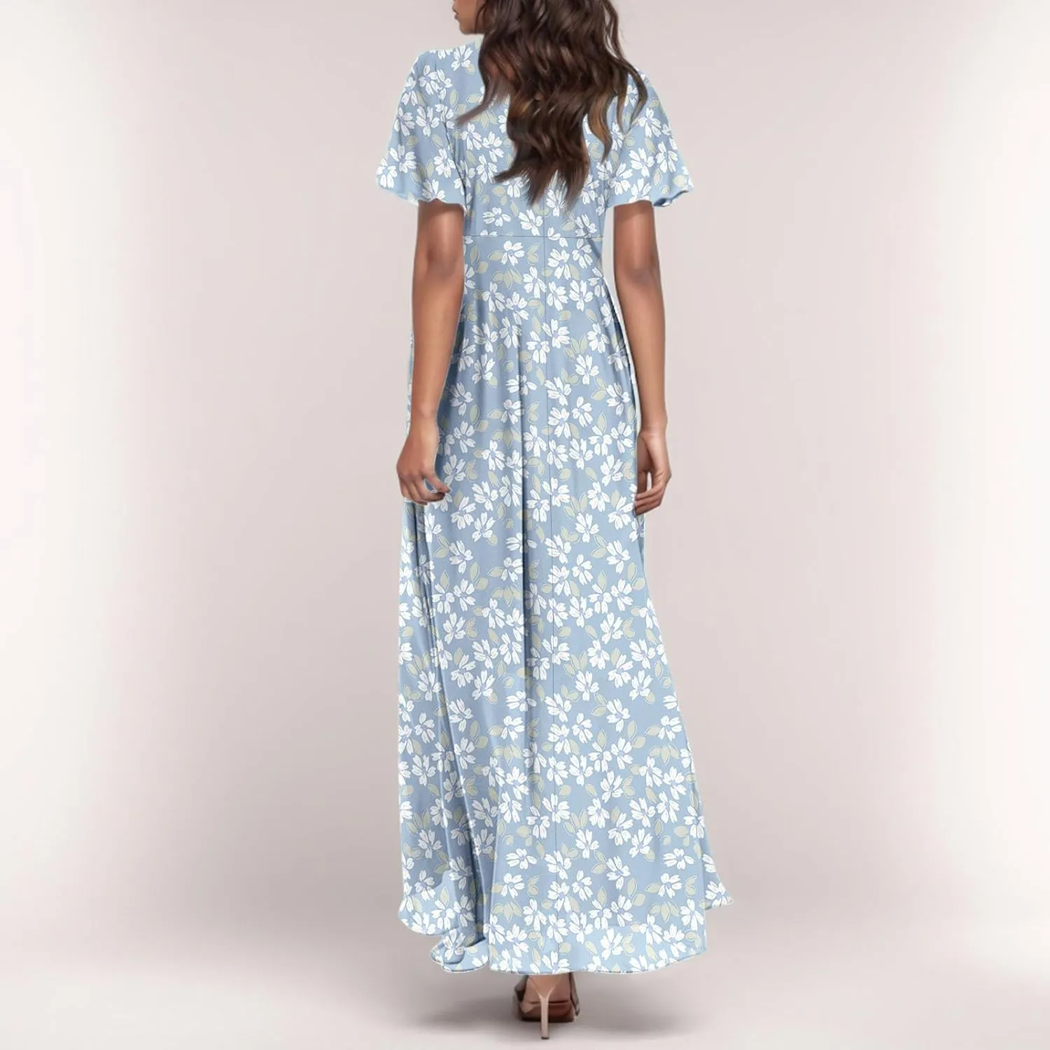 Boho Dresses for Women 2025 Maxi Dress Formal Summer Smocked Floral Dress Plus Size Ruffle Sleeve Chiffon Dresses