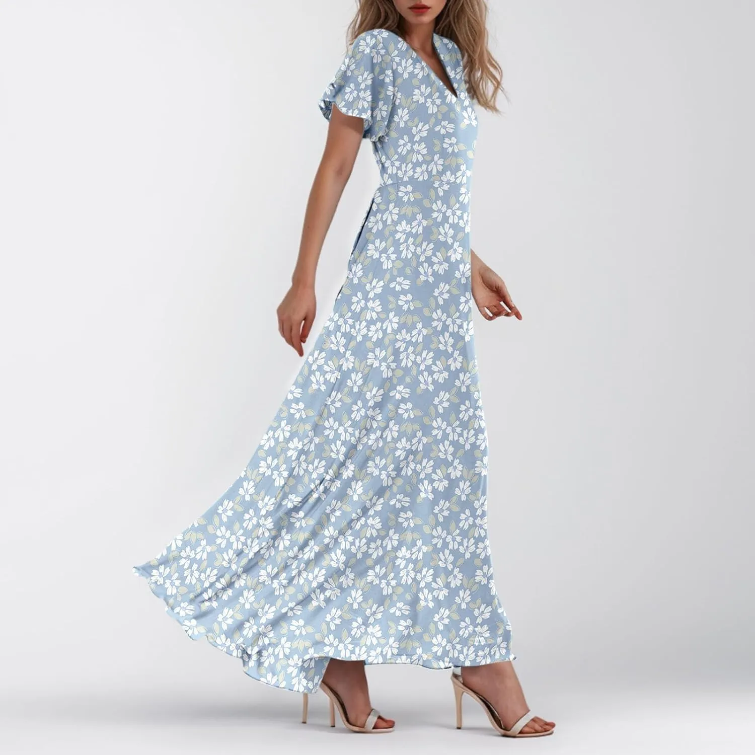 Boho Dresses for Women 2025 Maxi Dress Formal Summer Smocked Floral Dress Plus Size Ruffle Sleeve Chiffon Dresses