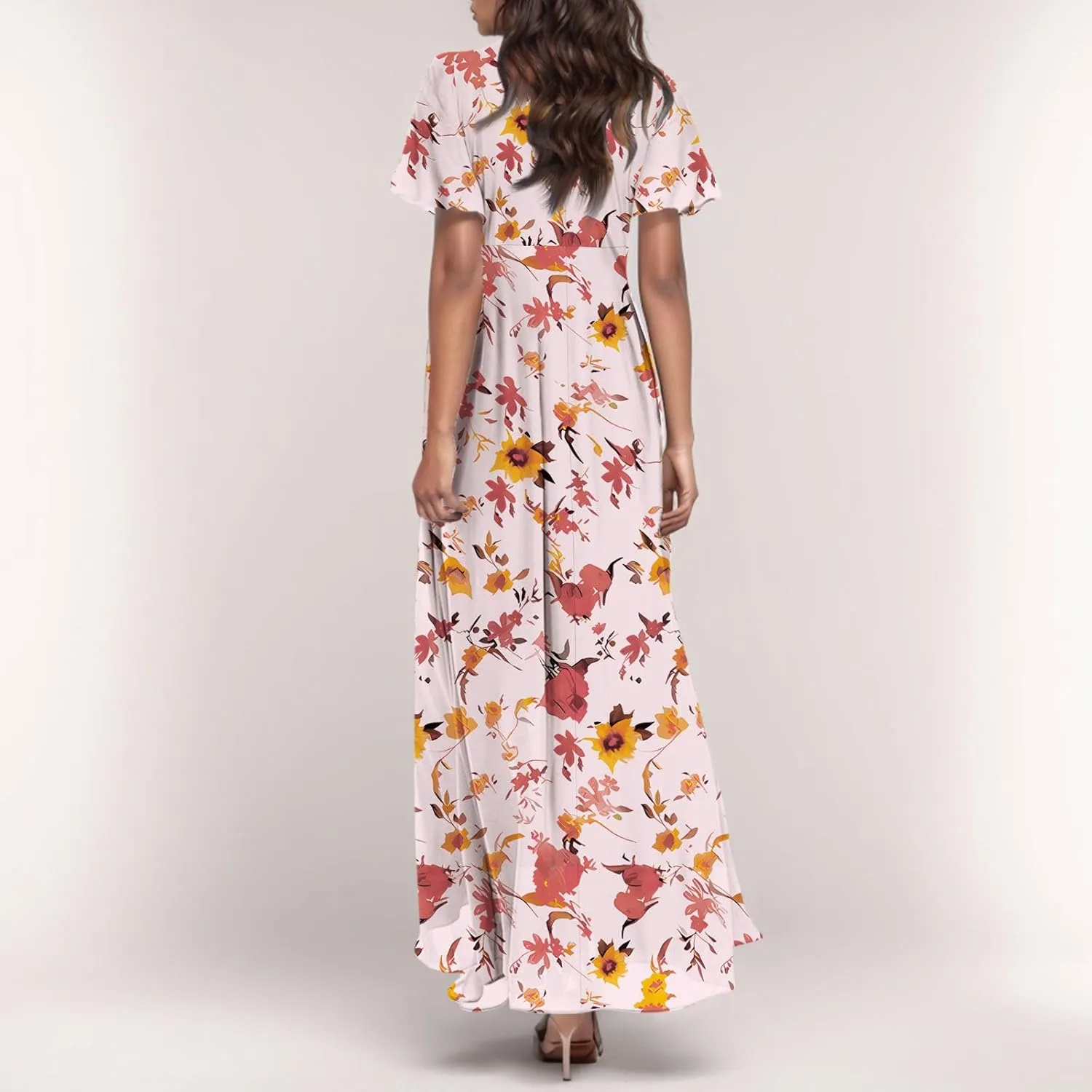 Boho Dresses for Women 2025 Maxi Dress Formal Summer Smocked Floral Dress Plus Size Ruffle Sleeve Chiffon Dresses