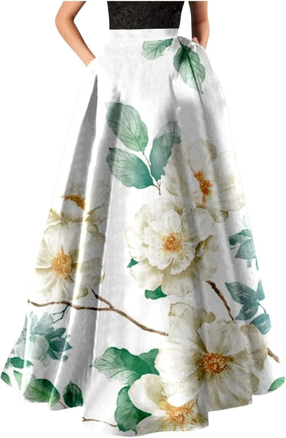 Boho Floral Printed Maxi Skirts for Women Summer Beach High Waisted Mopping Floor Length A Line Plus Size Vacation Skirt