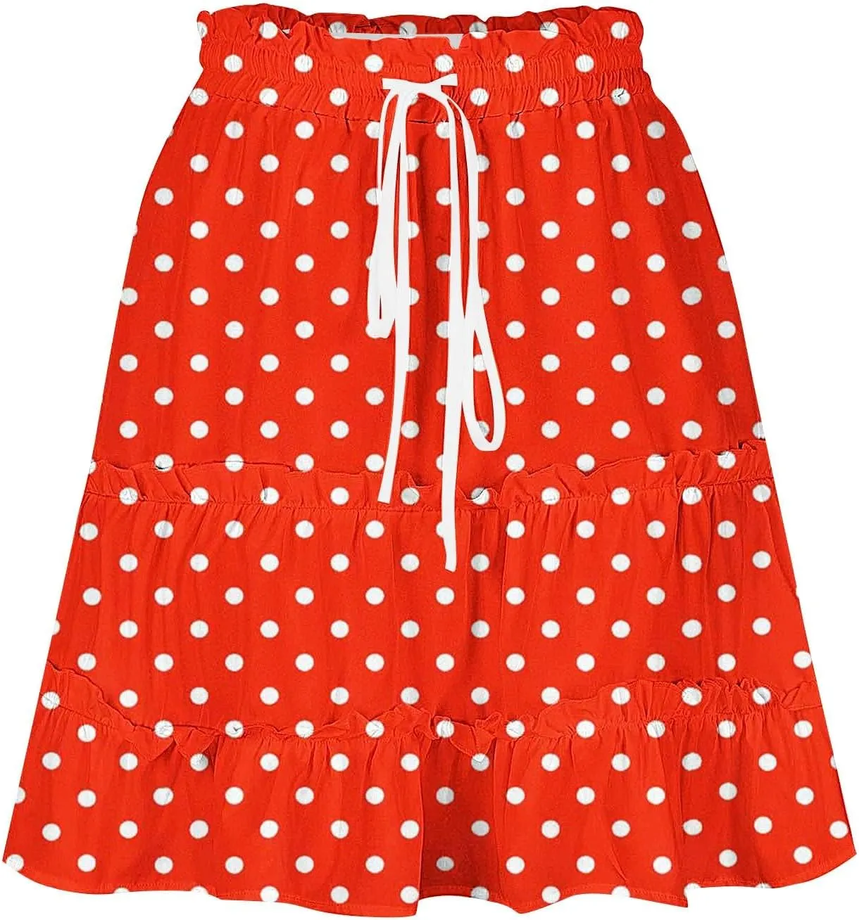 Boho Skirts for Women Summer Casual Elastic High Waist Drawstring Polka Dots Tie-up Flowy Short Mini Skirt