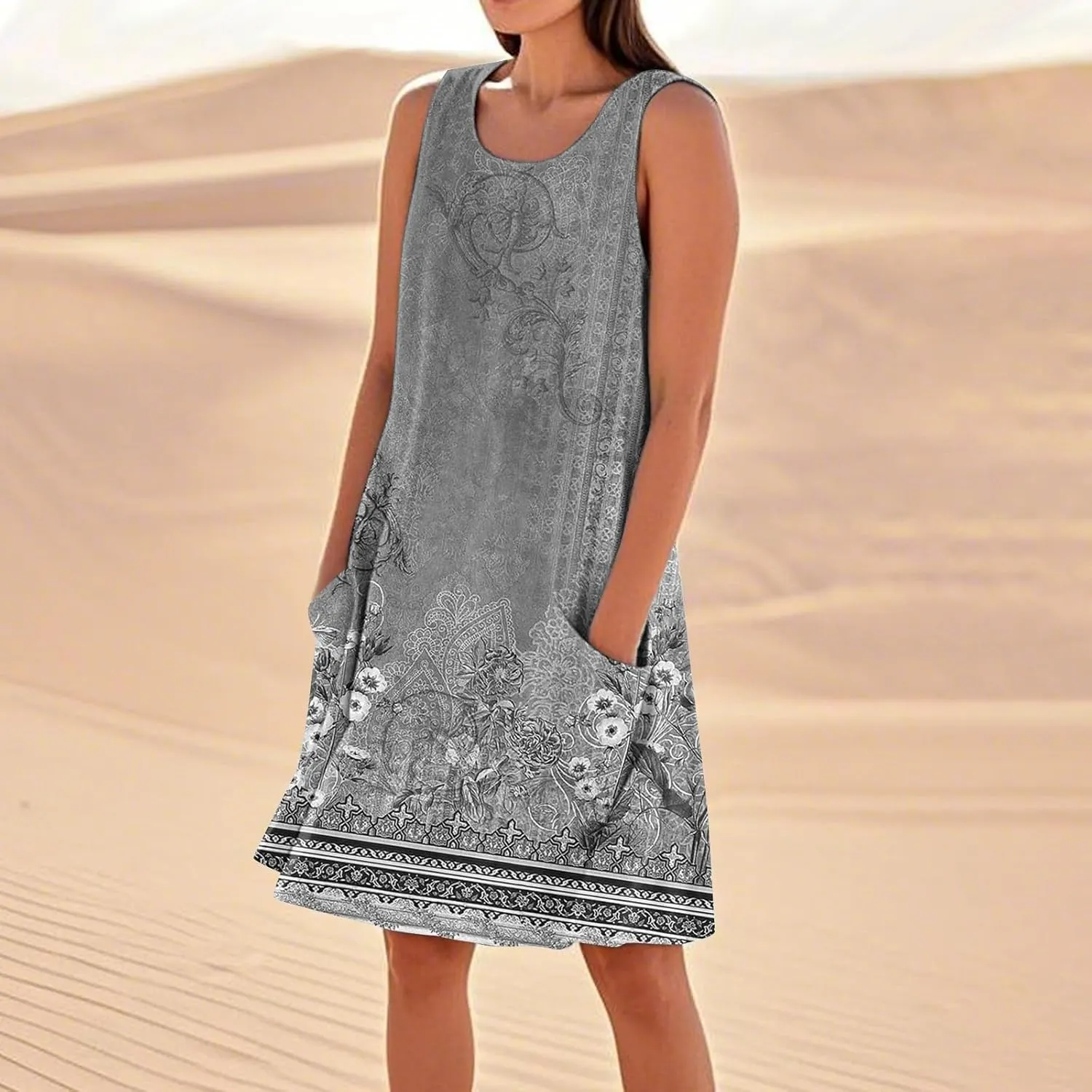 Boho Summer Dresses for Women 2025 Plus Size Casual Loose Sleeveless Sundresses Tank Dresses with Pockets