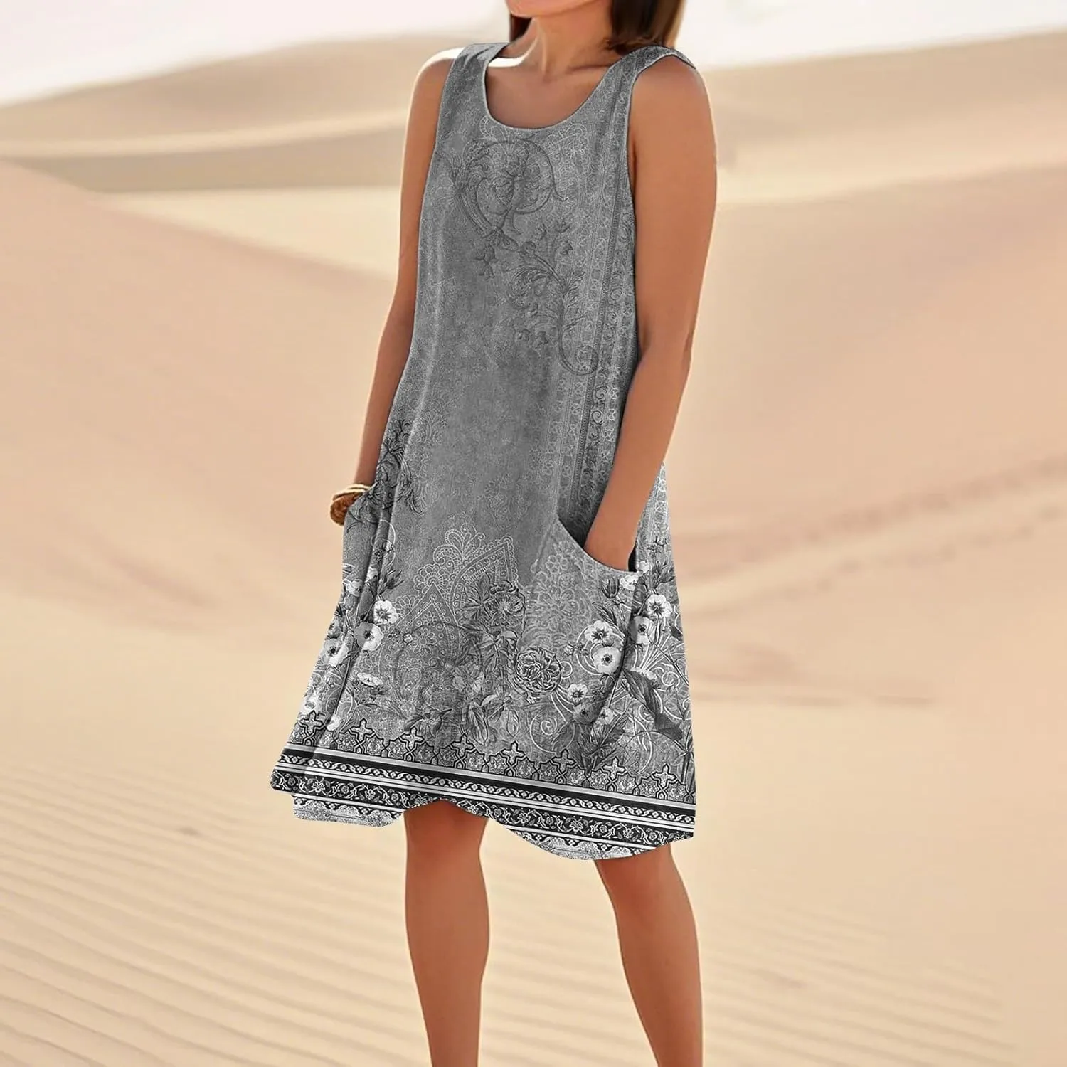 Boho Summer Dresses for Women 2025 Plus Size Casual Loose Sleeveless Sundresses Tank Dresses with Pockets