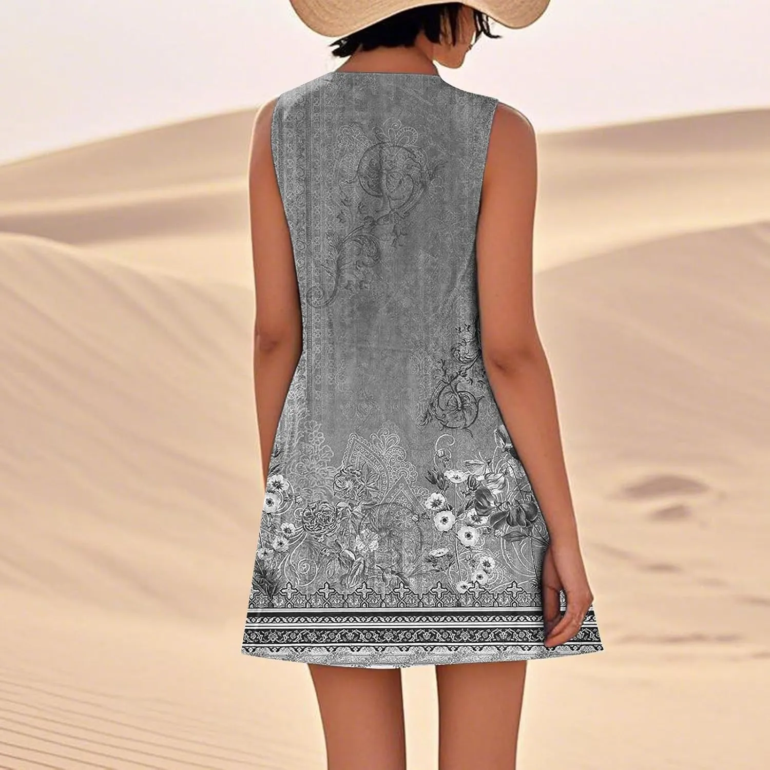 Boho Summer Dresses for Women 2025 Plus Size Casual Loose Sleeveless Sundresses Tank Dresses with Pockets