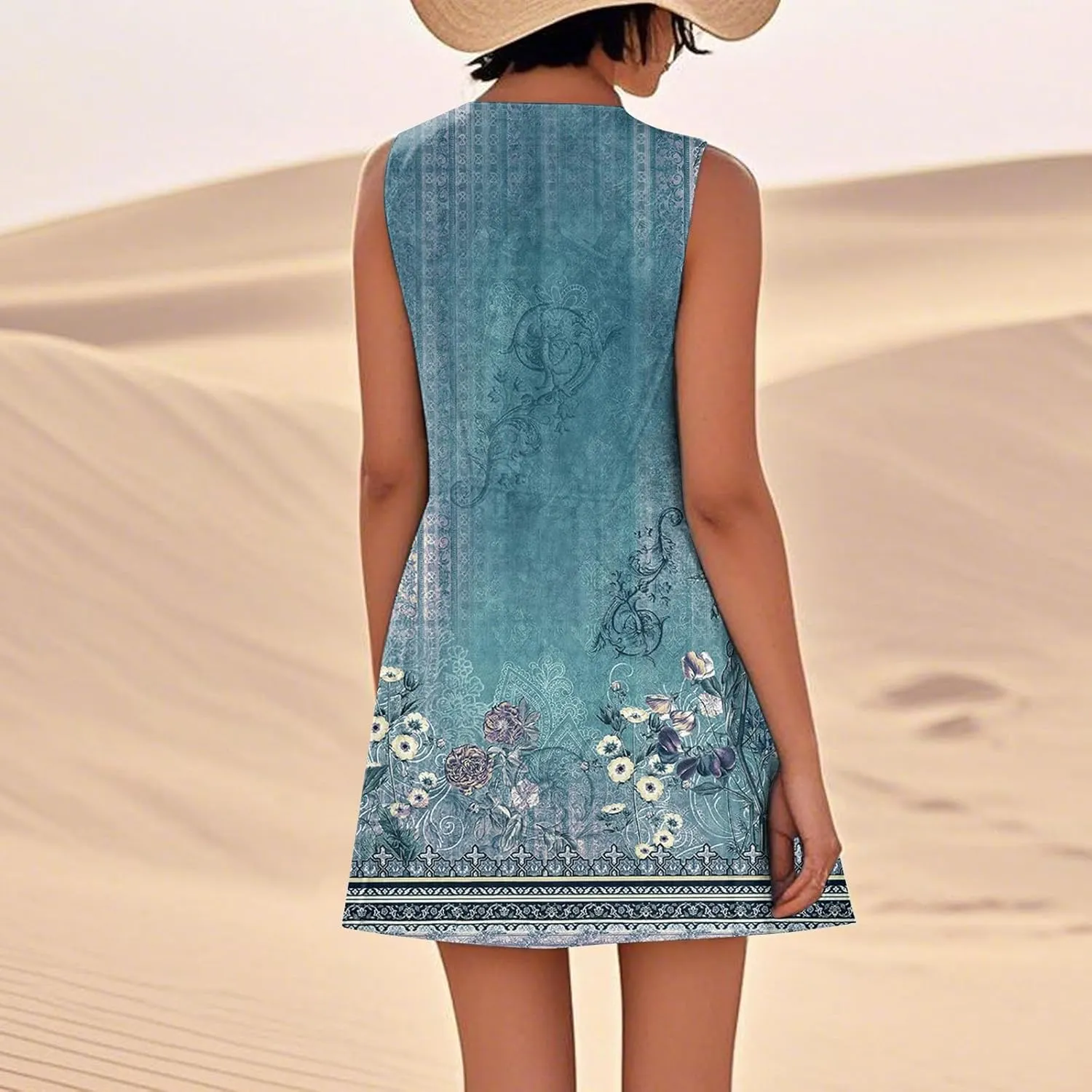 Boho Summer Dresses for Women 2025 Plus Size Casual Loose Sleeveless Sundresses Tank Dresses with Pockets