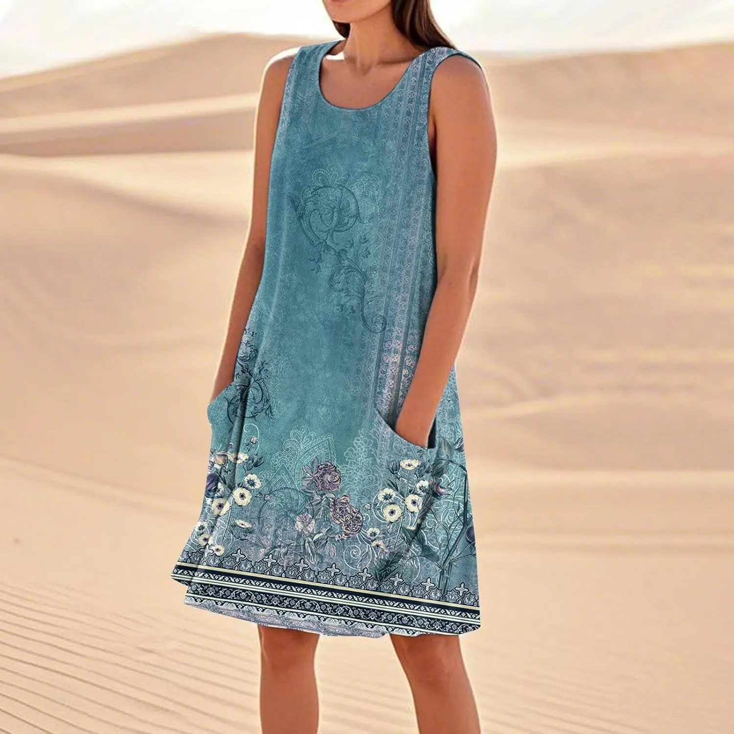 Boho Summer Dresses for Women 2025 Plus Size Casual Loose Sleeveless Sundresses Tank Dresses with Pockets