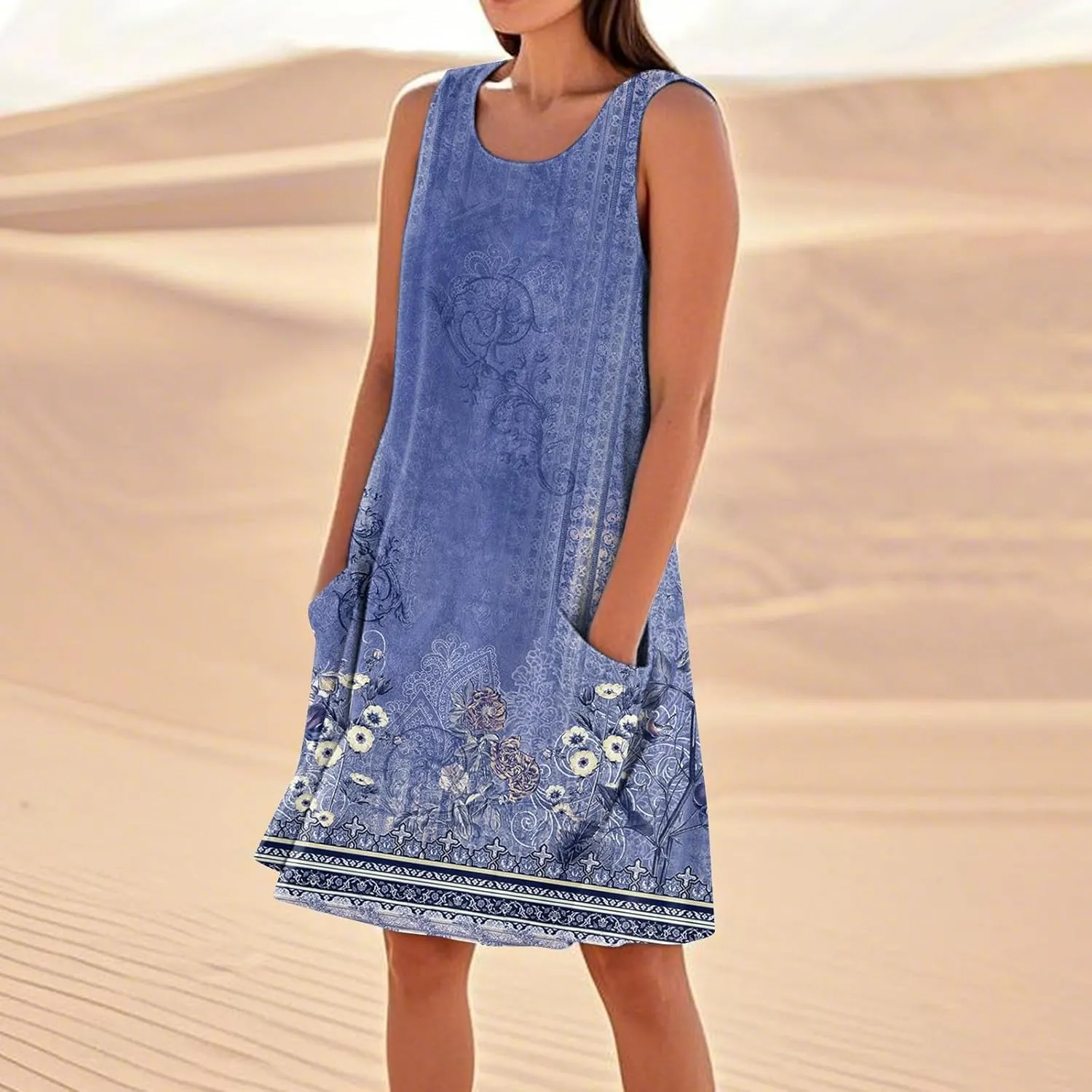 Boho Summer Dresses for Women 2025 Plus Size Casual Loose Sleeveless Sundresses Tank Dresses with Pockets