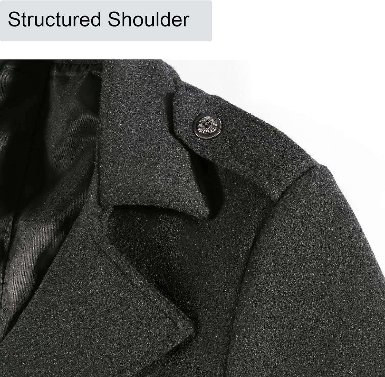 BOJIN Mens Trench Coat Wool Blend Top Pea Coat Winter Long Single Breasted Classic Stylish Business Overcoat