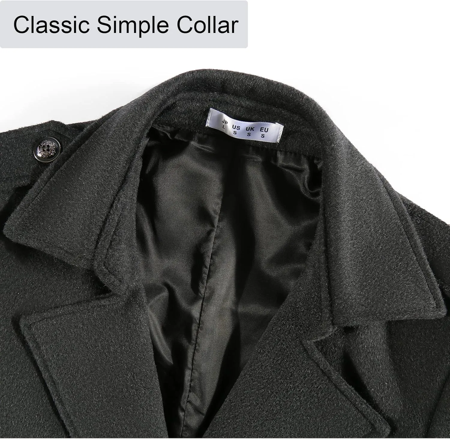 BOJIN Mens Trench Coat Wool Blend Top Pea Coat Winter Long Single Breasted Classic Stylish Business Overcoat