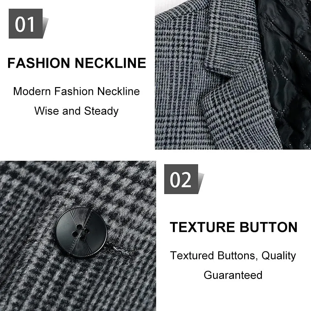 BOJIN Mens Trench Coat Wool Blend Top Pea Coat Winter Long Single Breasted Classic Stylish Business Overcoat