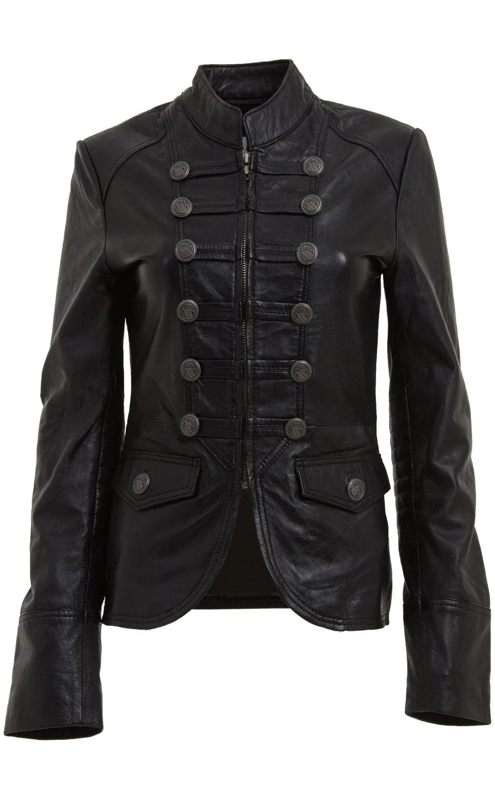 BROWN AND BLACK MILITARY STYLE LEATHER BLAZER JACKET For Women By TJS