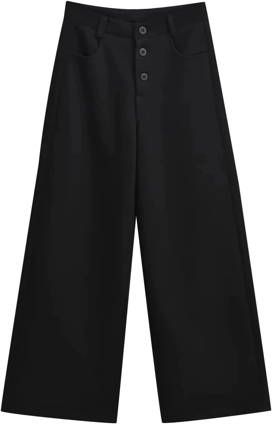 Business Casual Pants for Women Low Waisted Button Solid Color Pants Straight Leg Comfy Soft Stretchy Trousers with Pockets