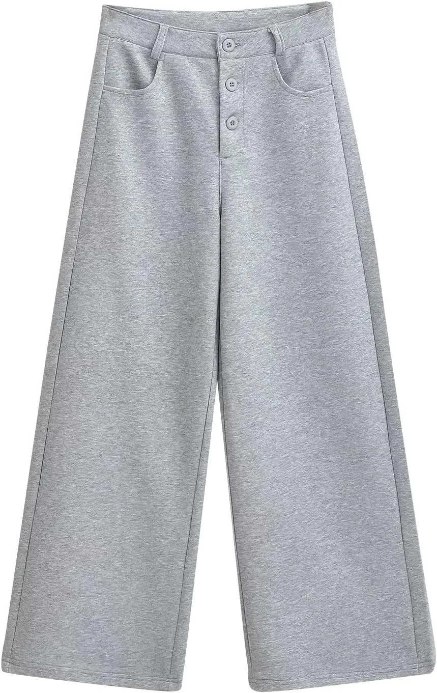 Business Casual Pants for Women Low Waisted Button Solid Color Pants Straight Leg Comfy Soft Stretchy Trousers with Pockets