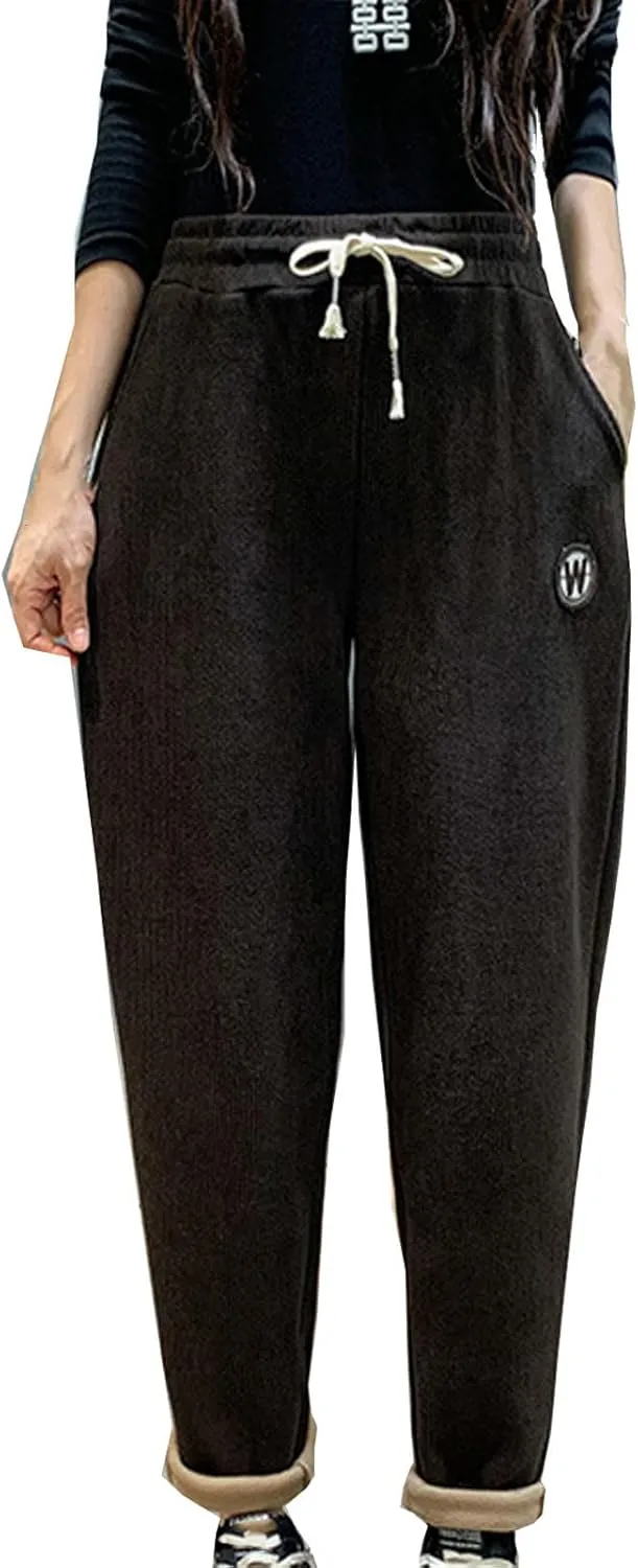 BZGTZT Women's Plus Size Sherpa Lined Sweatpants Winter Warm Fleece Lined Sweatpants with Pockets Fleece Jogger Pants
