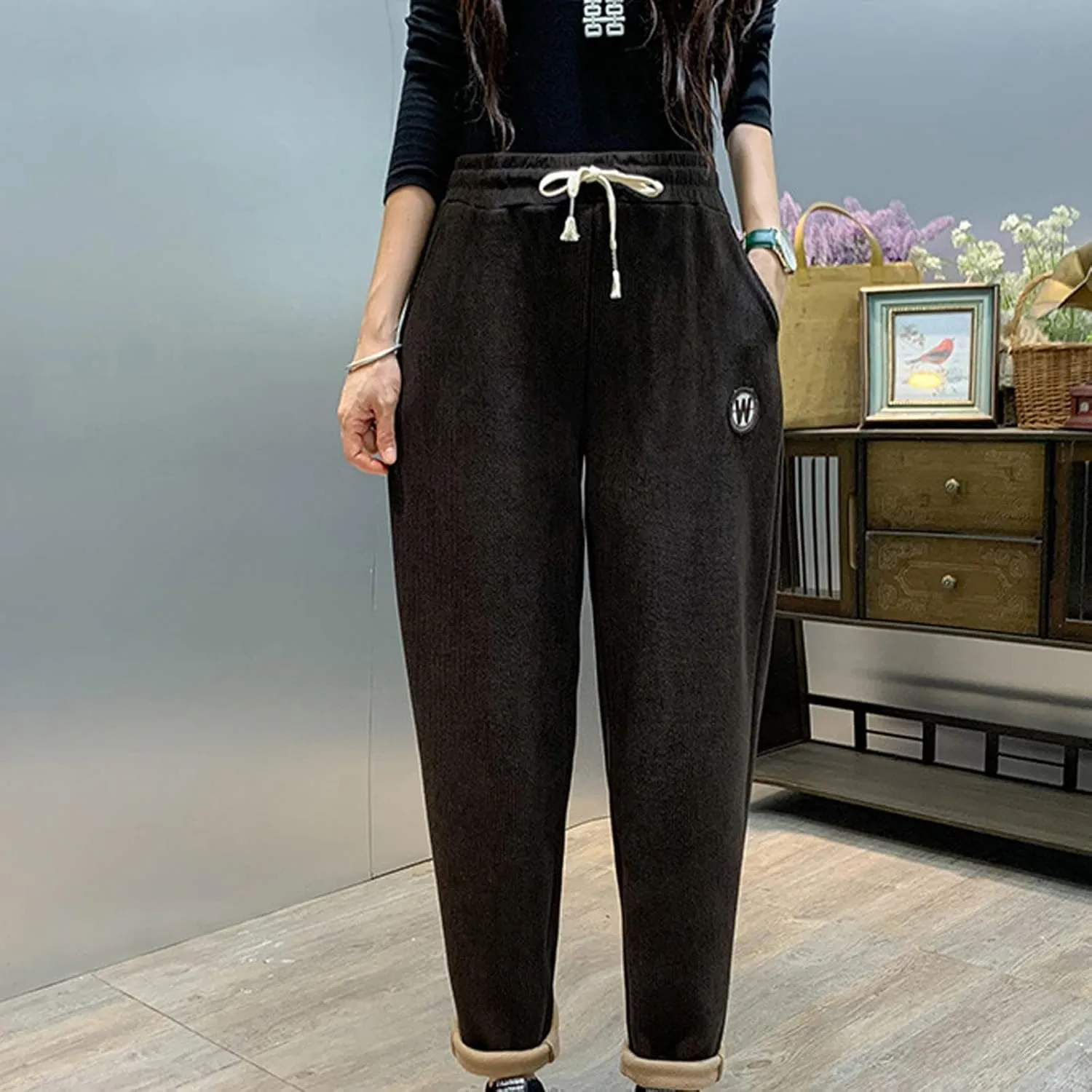 BZGTZT Women's Plus Size Sherpa Lined Sweatpants Winter Warm Fleece Lined Sweatpants with Pockets Fleece Jogger Pants