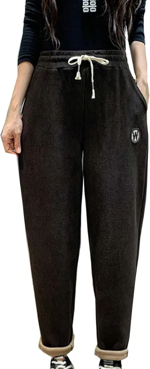 BZGTZT Women's Plus Size Sherpa Lined Sweatpants Winter Warm Fleece Lined Sweatpants with Pockets Fleece Jogger Pants