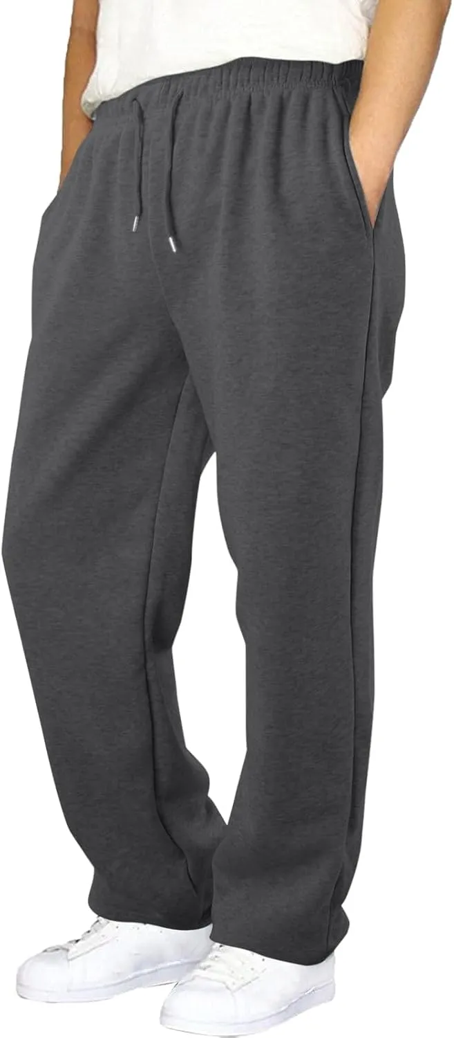 Casual Pants for Men Mid Waist Straight Leg Sweatpants Solid Drawstring Joggers Pants Lightweight Leisure Trousers