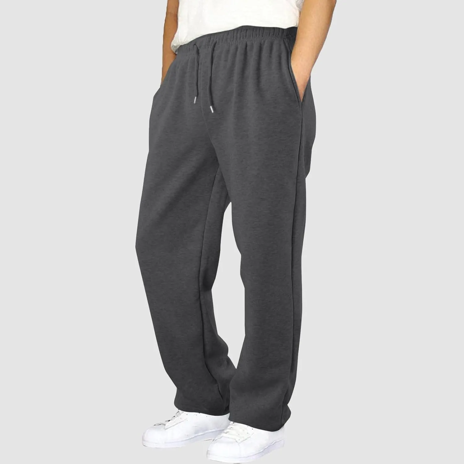 Casual Pants for Men Mid Waist Straight Leg Sweatpants Solid Drawstring Joggers Pants Lightweight Leisure Trousers