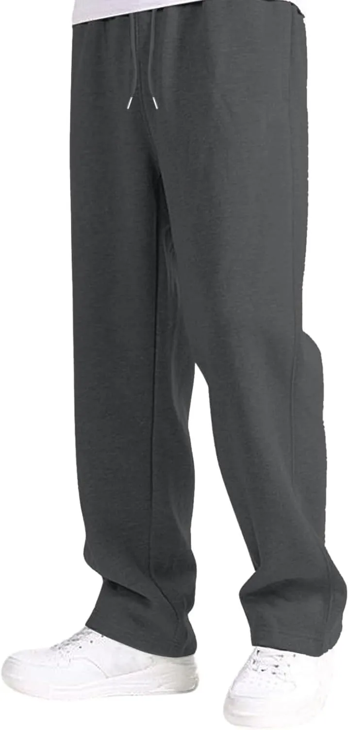 Casual Pants for Men Mid Waist Straight Leg Sweatpants Solid Drawstring Joggers Pants Lightweight Leisure Trousers