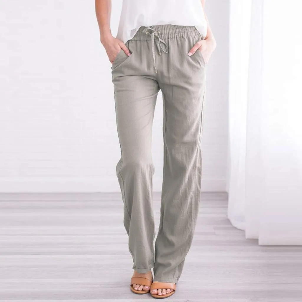 Casual Pants for Women 2024 Boho Trendy Casual Pants Drawstring Wide Leg Beach Pants Vacation Summer Travel Clothing