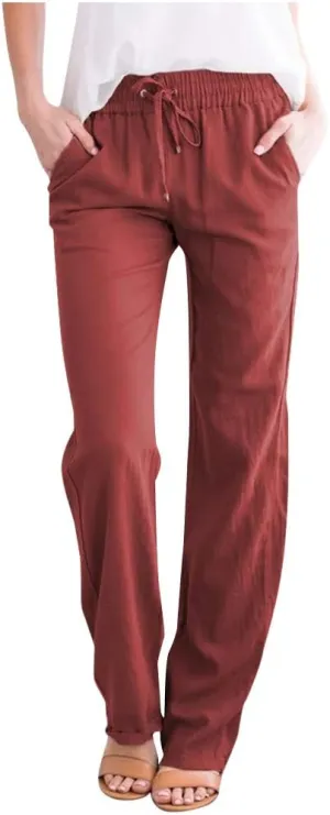 Casual Pants for Women 2024 Boho Trendy Casual Pants Drawstring Wide Leg Beach Pants Vacation Summer Travel Clothing