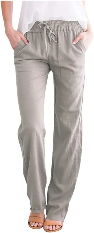 Casual Pants for Women 2024 Boho Trendy Casual Pants Drawstring Wide Leg Beach Pants Vacation Summer Travel Clothing