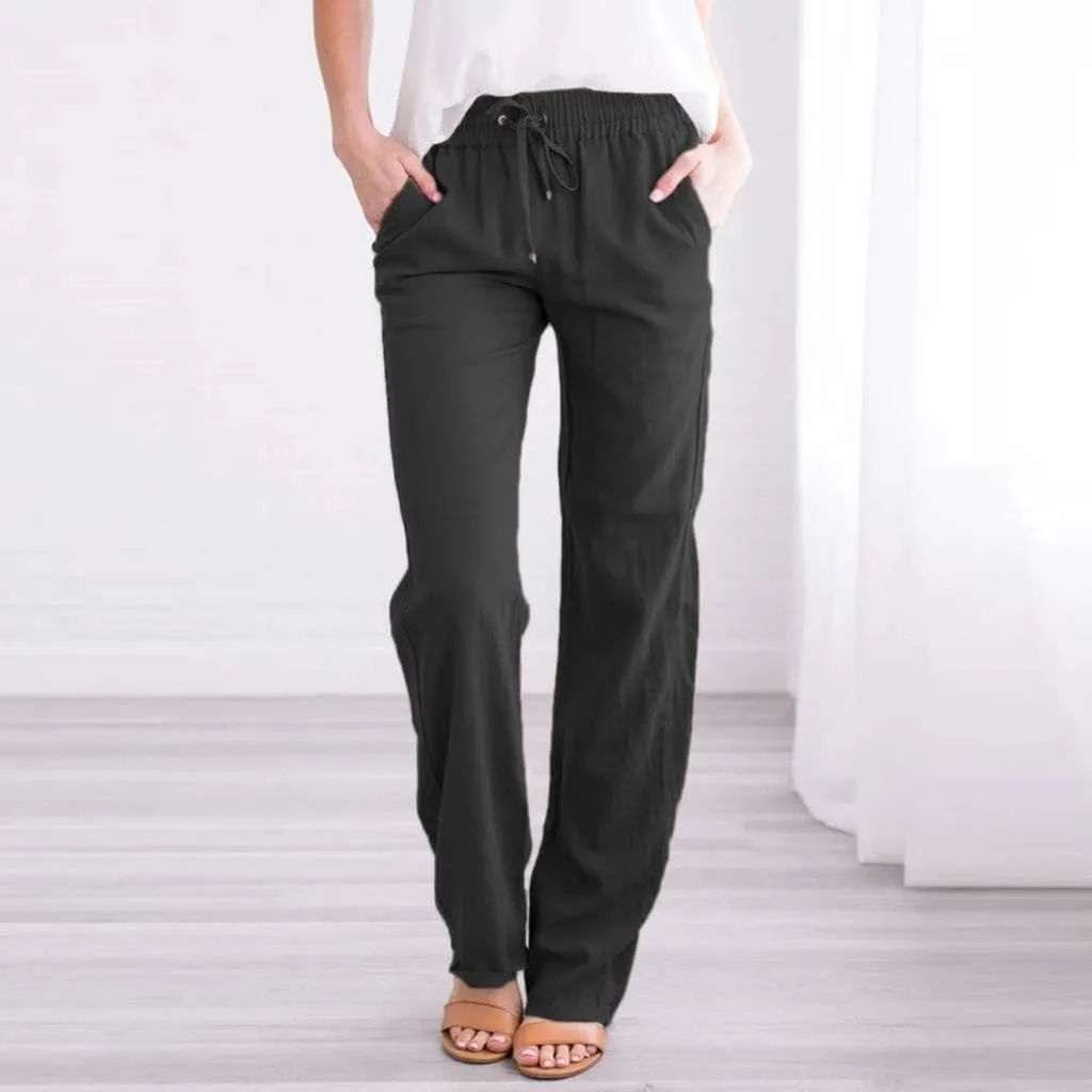 Casual Pants for Women 2024 Boho Trendy Casual Pants Drawstring Wide Leg Beach Pants Vacation Summer Travel Clothing