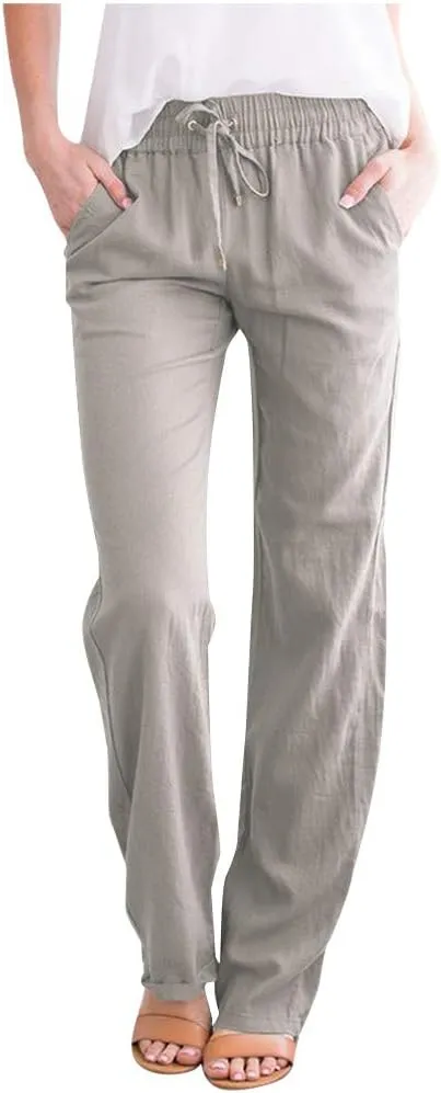 Casual Pants for Women 2024 Boho Trendy Casual Pants Drawstring Wide Leg Beach Pants Vacation Summer Travel Clothing