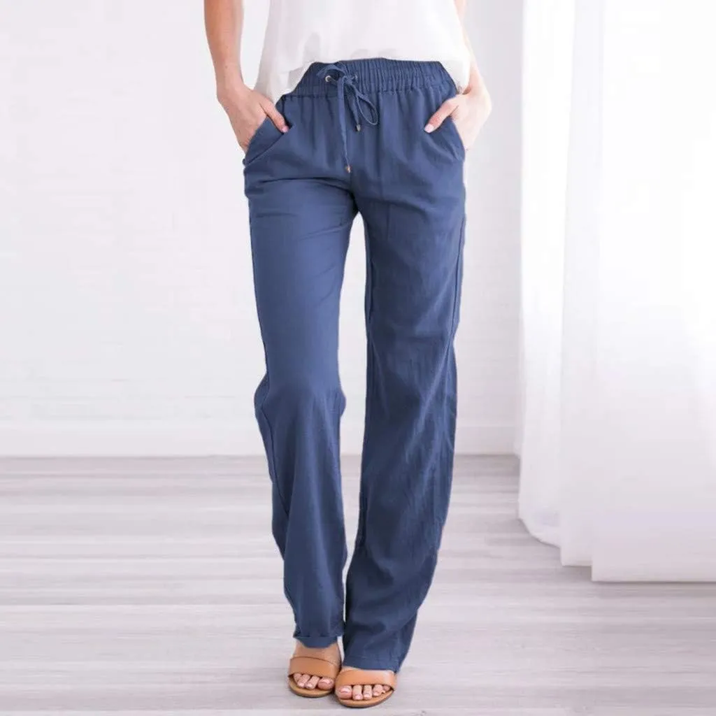 Casual Pants for Women 2024 Boho Trendy Casual Pants Drawstring Wide Leg Beach Pants Vacation Summer Travel Clothing