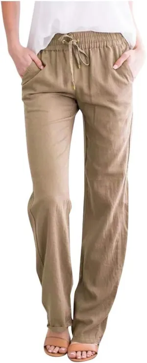Casual Pants for Women 2024 Boho Trendy Casual Pants Drawstring Wide Leg Beach Pants Vacation Summer Travel Clothing