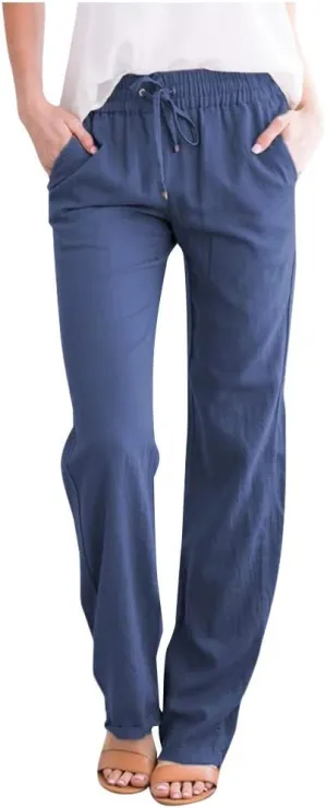 Casual Pants for Women 2024 Boho Trendy Casual Pants Drawstring Wide Leg Beach Pants Vacation Summer Travel Clothing