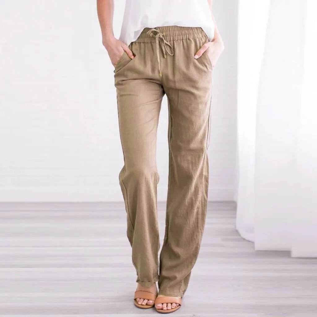 Casual Pants for Women 2024 Boho Trendy Casual Pants Drawstring Wide Leg Beach Pants Vacation Summer Travel Clothing