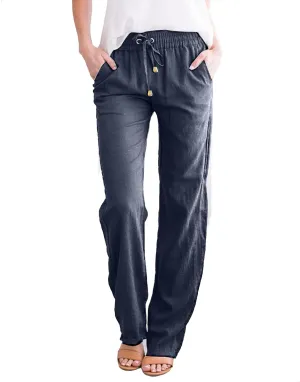 Casual Pants for Women Loose Solid Color Elastic High Waist Straight Leg Pant Drawstring Sport Trousers with Pocket