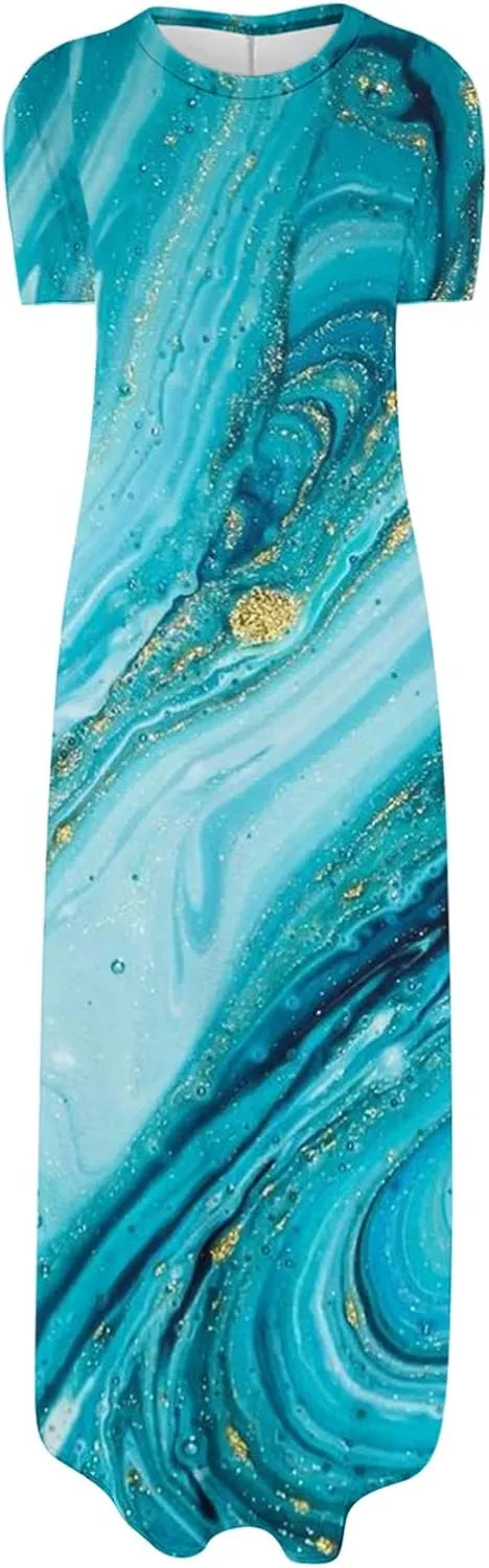 Ceboyel Women's Summer Casual Dresses Short Sleeve Maxi Dress Boho Floral Print Long Dresses Trendy Ladies Beach Outfits 2023