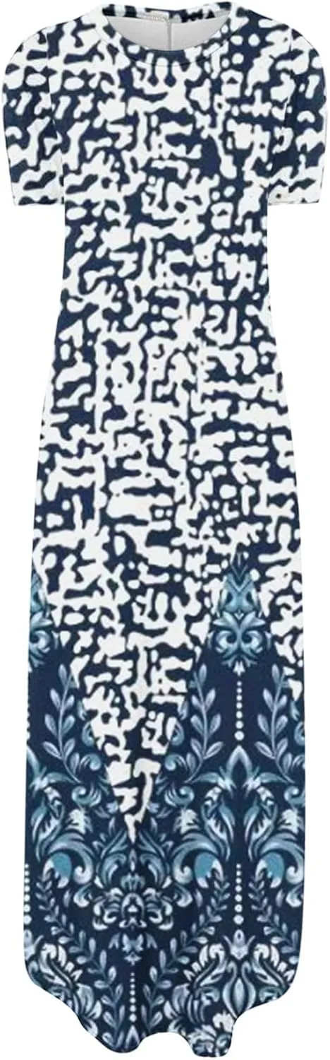 Ceboyel Women's Summer Casual Dresses Short Sleeve Maxi Dress Boho Floral Print Long Dresses Trendy Ladies Beach Outfits 2023