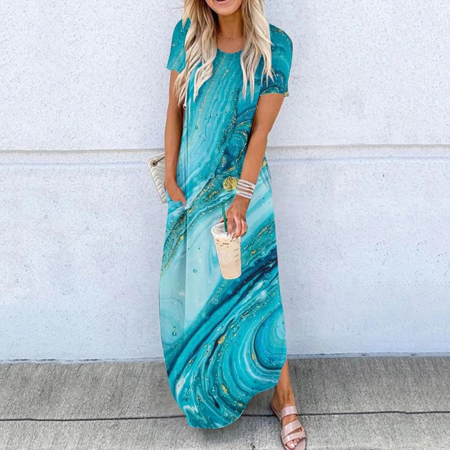Ceboyel Women's Summer Casual Dresses Short Sleeve Maxi Dress Boho Floral Print Long Dresses Trendy Ladies Beach Outfits 2023
