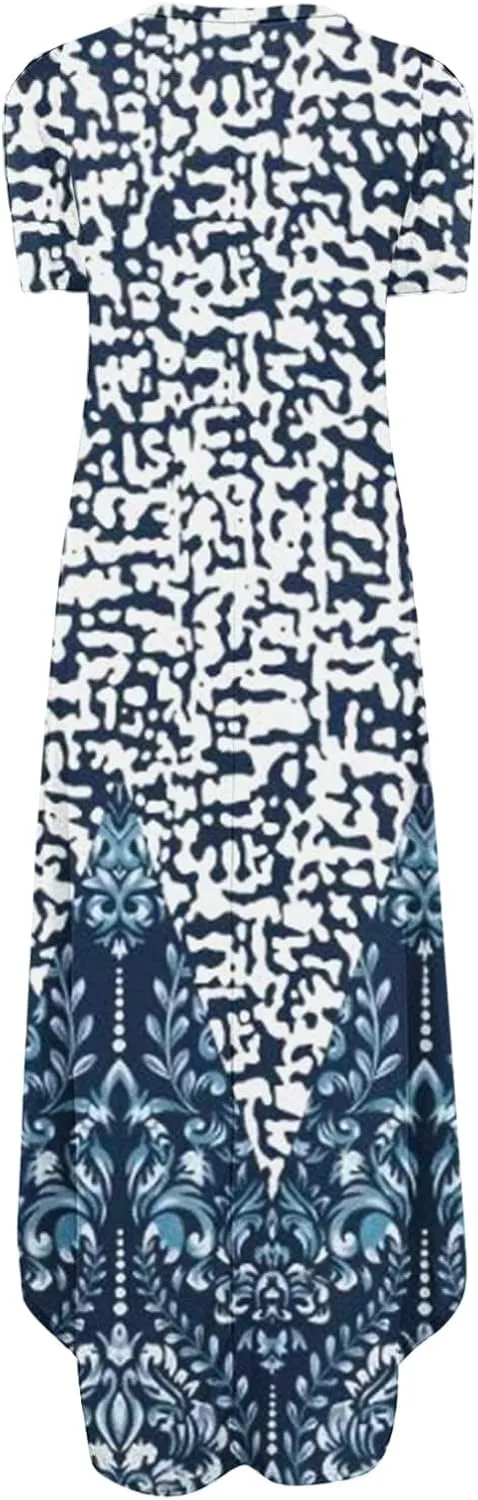 Ceboyel Women's Summer Casual Dresses Short Sleeve Maxi Dress Boho Floral Print Long Dresses Trendy Ladies Beach Outfits 2023