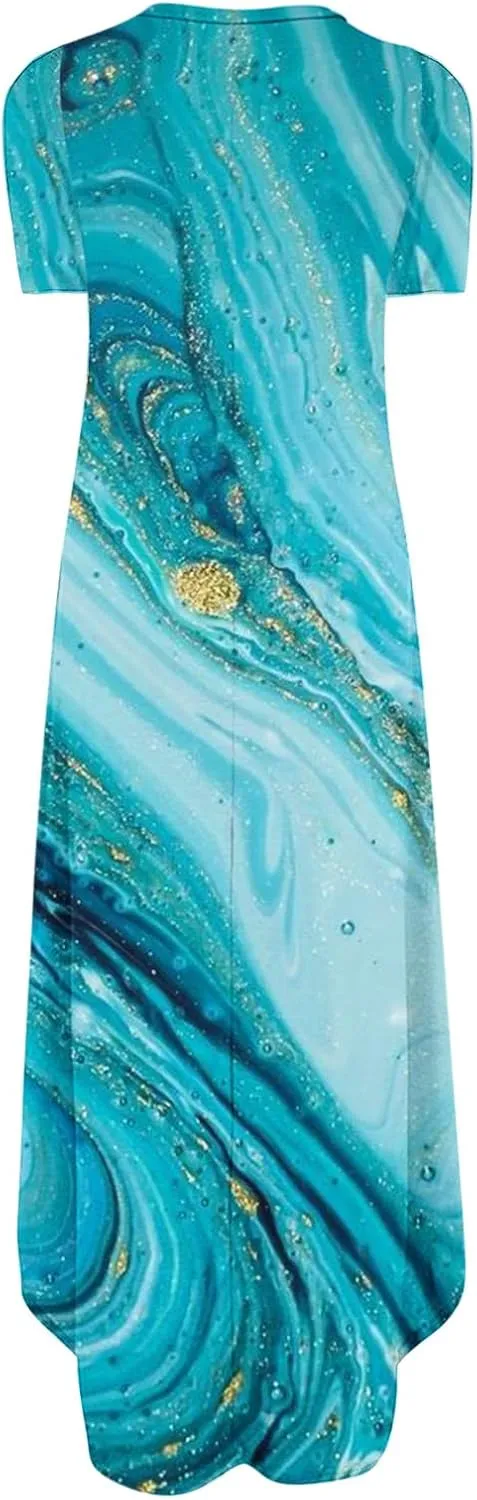 Ceboyel Women's Summer Casual Dresses Short Sleeve Maxi Dress Boho Floral Print Long Dresses Trendy Ladies Beach Outfits 2023