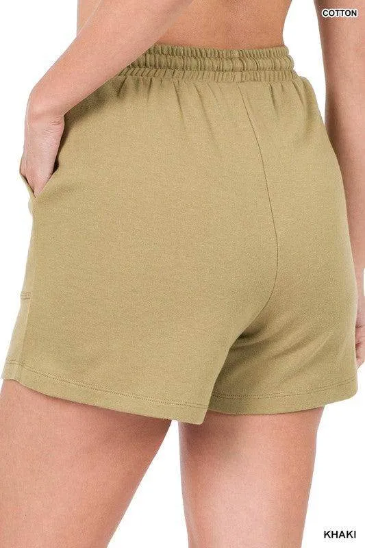 Cotton Drawstring Waist Shorts With Pockets