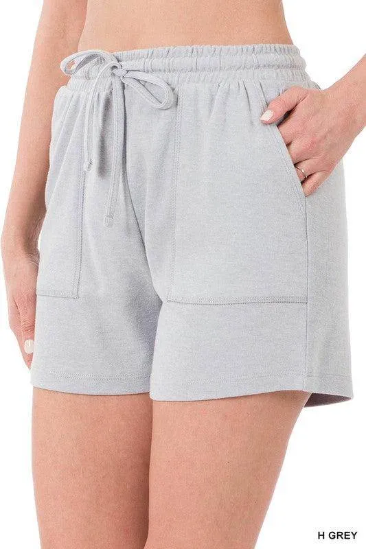 Cotton Drawstring Waist Shorts With Pockets