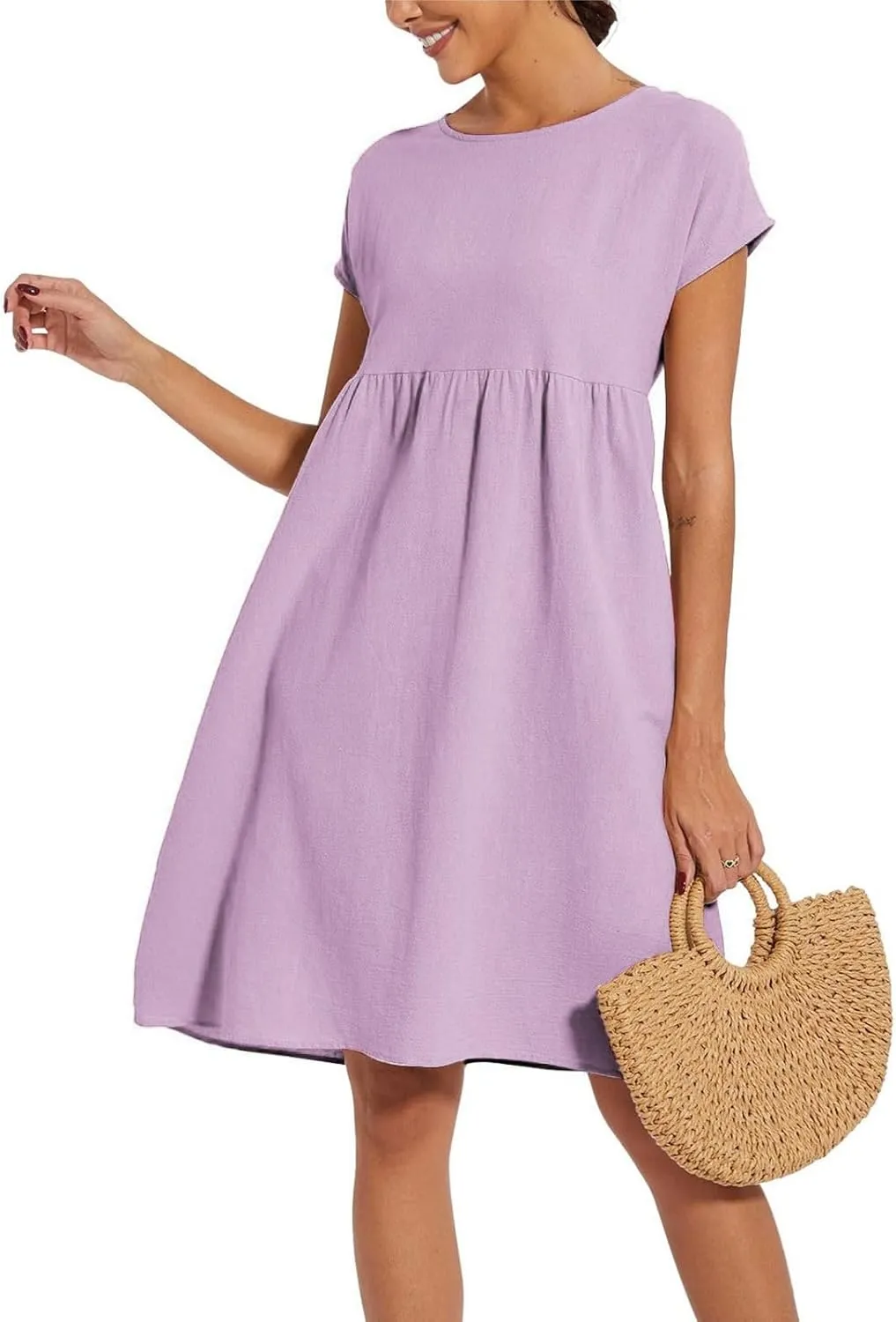 Cotton Dresses for Women 2025 Summer Short Sleeve Midi Dress Casual Loose Beach Dress with Pockets Vacation Outfits
