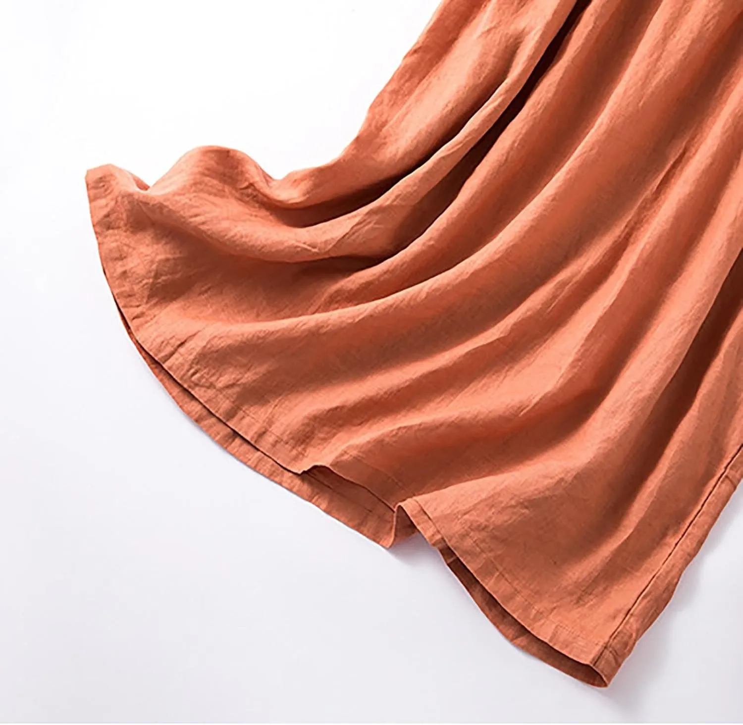 Cotton Linen Maxi Dresses for Women Summer Fashion Lapel Short Sleeve High Waist Beach Button Shirt Dress