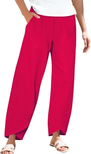 Cotton Linen Pants Women Summer Plus Size Boho Pants 2025 Lightweight Hight Waist Linen Vacation Beach Pant with Pockets