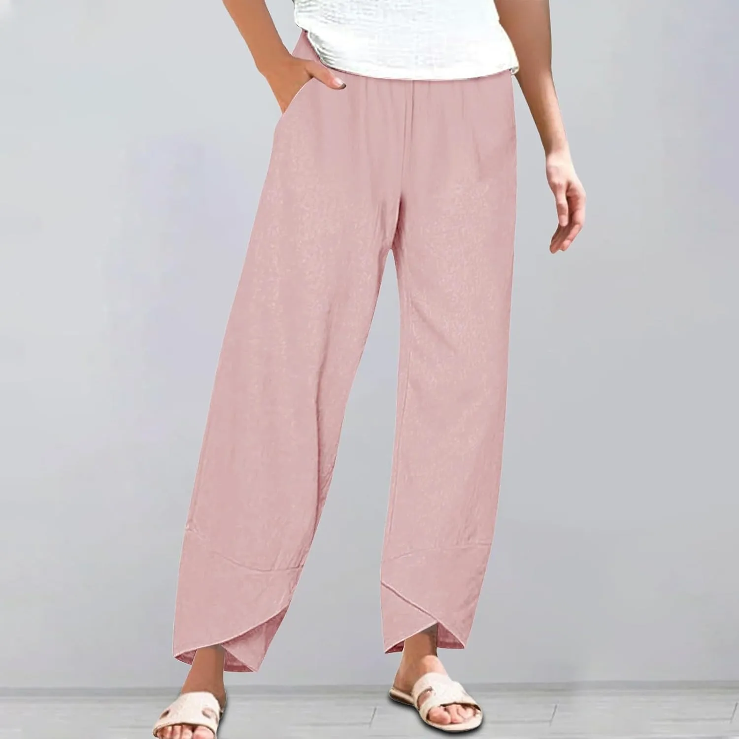 Cotton Linen Pants Women Summer Plus Size Boho Pants 2025 Lightweight Hight Waist Linen Vacation Beach Pant with Pockets