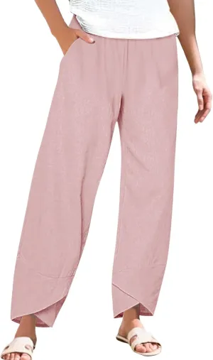 Cotton Linen Pants Women Summer Plus Size Boho Pants 2025 Lightweight Hight Waist Linen Vacation Beach Pant with Pockets