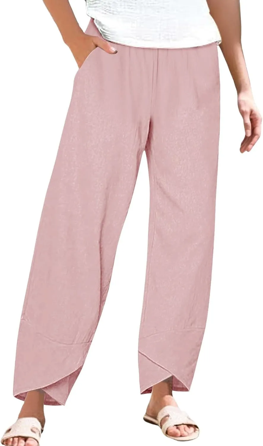 Cotton Linen Pants Women Summer Plus Size Boho Pants 2025 Lightweight Hight Waist Linen Vacation Beach Pant with Pockets