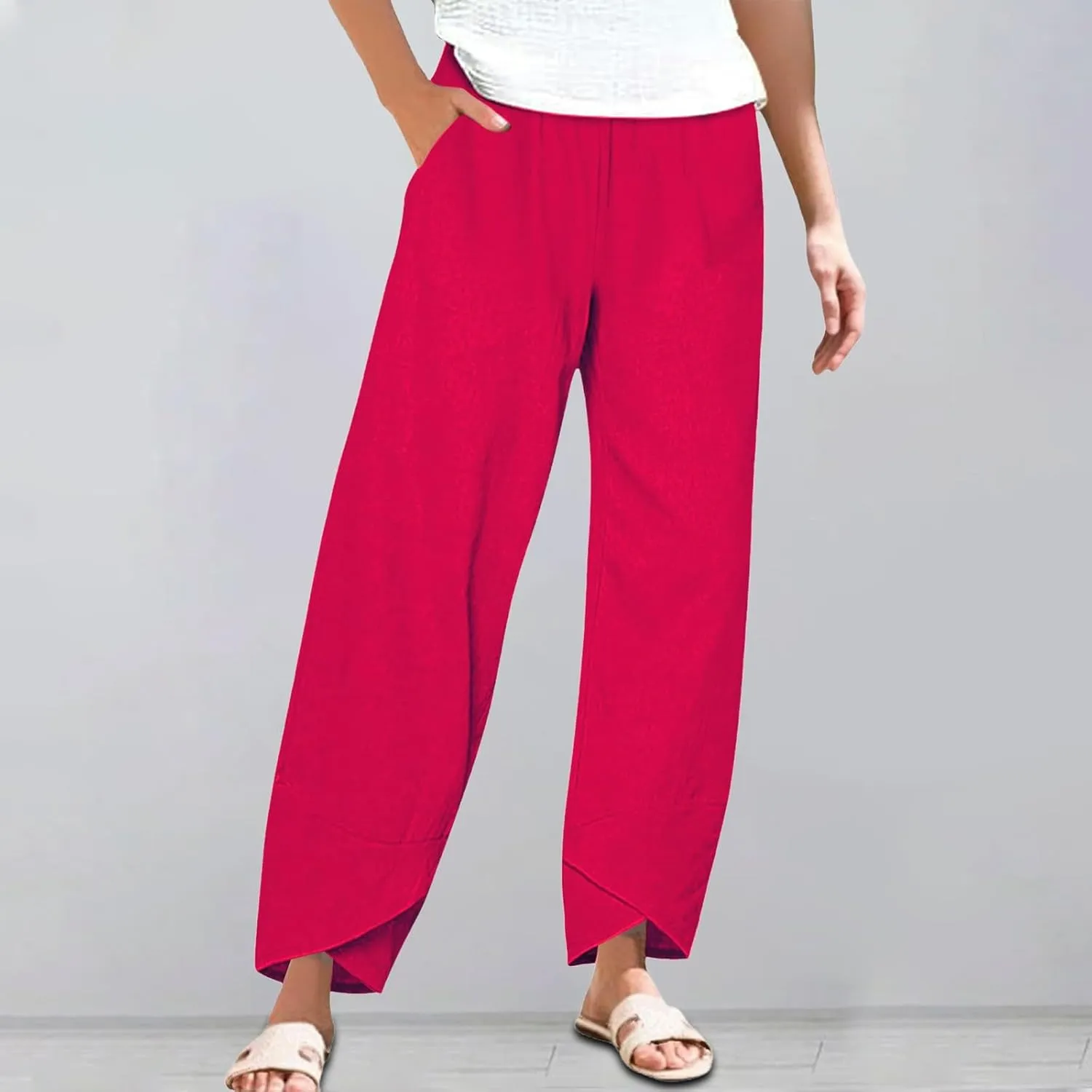 Cotton Linen Pants Women Summer Plus Size Boho Pants 2025 Lightweight Hight Waist Linen Vacation Beach Pant with Pockets