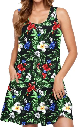 Coverup Sundresses for Women's Boho Swimsuit Cover Ups with Pockets Casual Loose Sleeveless Summer Beach Tank Dresses